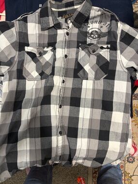 Helix Black and Gray Plaid Short-Sleeve Button-Down Shirt